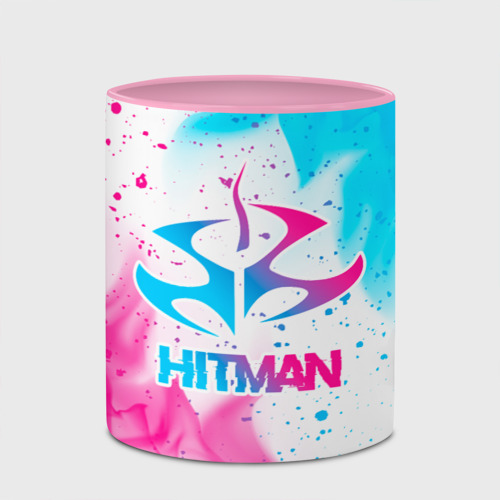 Кружка с полной запечаткой Hitman neon gradient style, цвет белый + розовый - фото 4