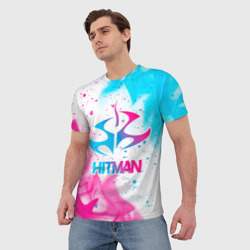 Мужская футболка 3D Hitman neon gradient style - фото 2