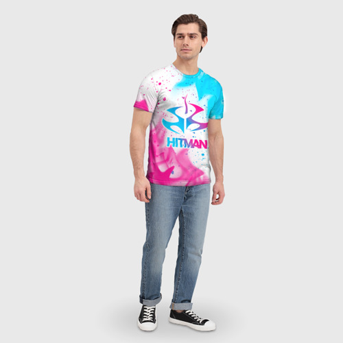 Мужская футболка 3D с принтом Hitman neon gradient style, вид сбоку #3