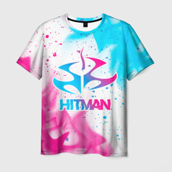 Мужская футболка 3D Hitman neon gradient style