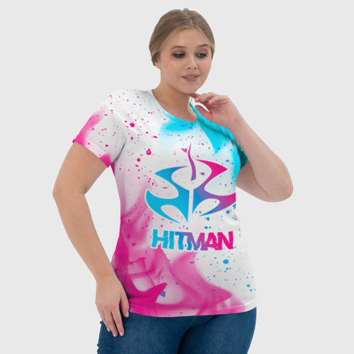 Женская футболка 3D Hitman neon gradient style, цвет 3D печать - фото 6