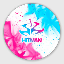 Круглый коврик для мышки Hitman neon gradient style