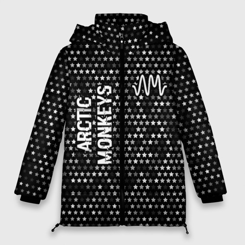 Женская зимняя куртка Oversize Arctic Monkeys glitch на темном фоне: надпись, символ, цвет черный