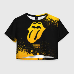 Женская футболка Crop-top 3D Rolling Stones - gold gradient