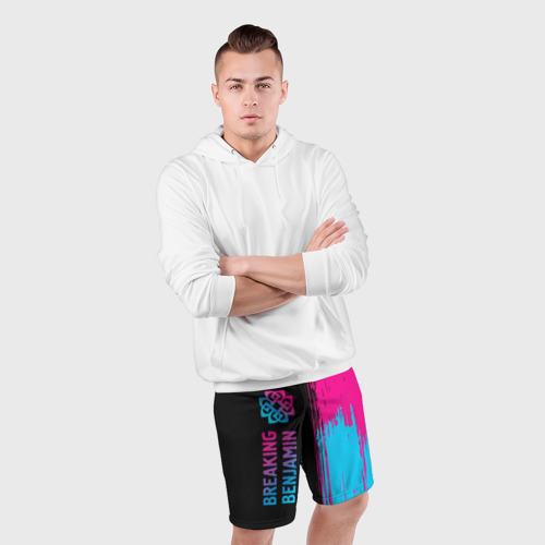 Мужские шорты спортивные Breaking Benjamin - neon gradient: по-вертикали, цвет 3D печать - фото 5