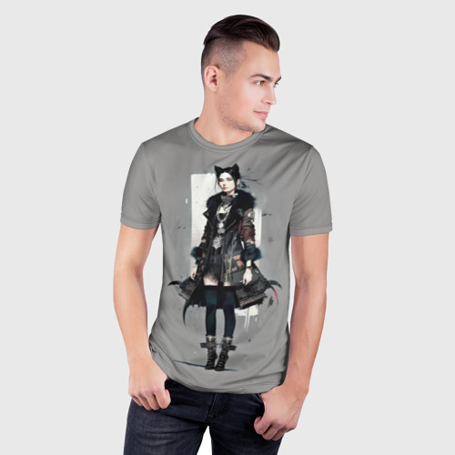 Мужская футболка 3D Slim Девушка-кошка модница - аниме, цвет 3D печать - фото 3