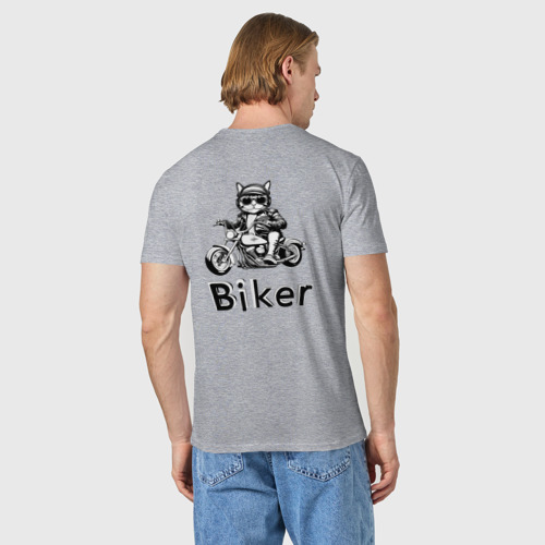 Мужская футболка хлопок с принтом Котэ байкер, вид сзади #2