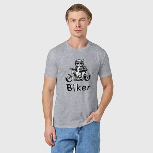 Мужская футболка хлопок с принтом Котэ байкер, фото на моделе #1