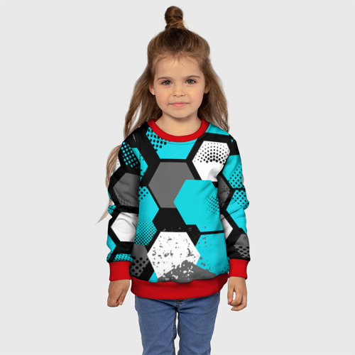 Детский свитшот 3D с принтом Шестиугольники абстрактный фон, фото #4
