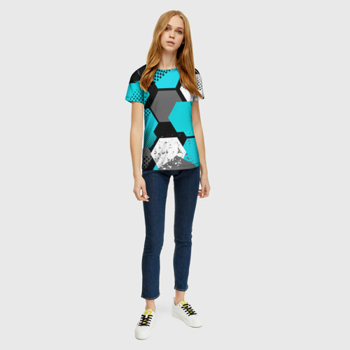 Женская футболка 3D с принтом Шестиугольники абстрактный фон, вид сбоку #3