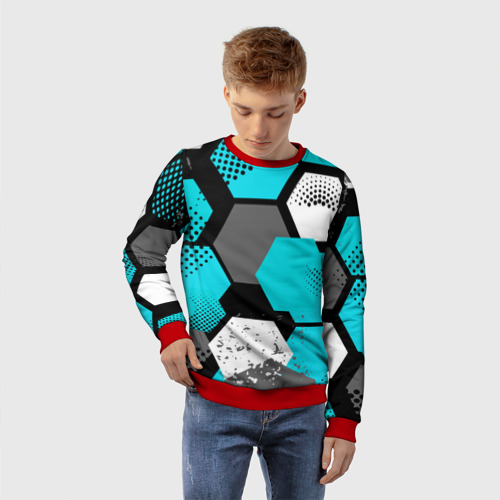 Детский свитшот 3D с принтом Шестиугольники абстрактный фон, фото на моделе #1