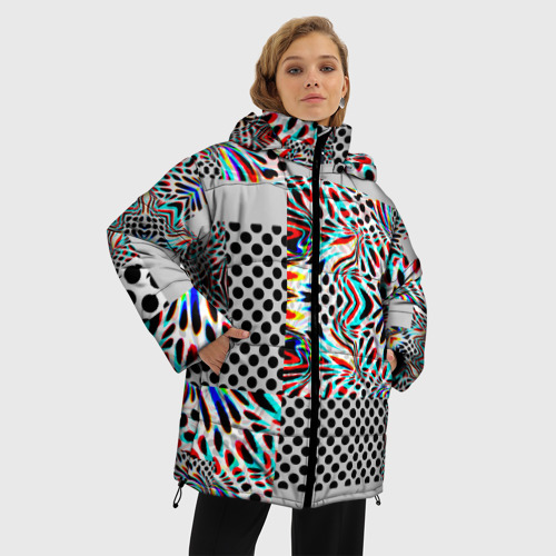 Женская зимняя куртка Oversize Абстракция электро, цвет черный - фото 3