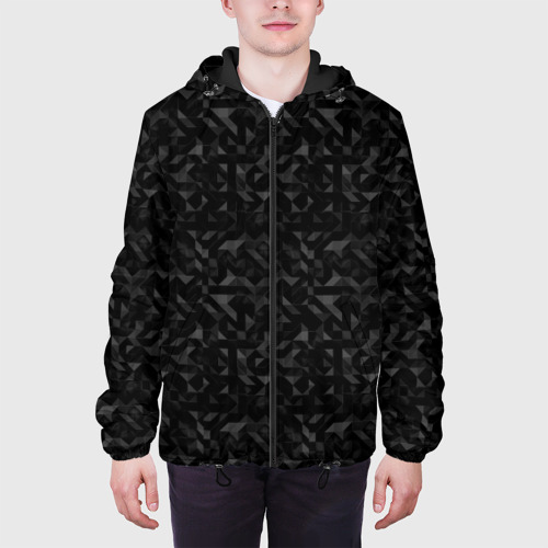 Мужская куртка 3D с принтом Черный паттерн грани, вид сбоку #3