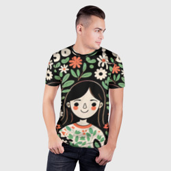Мужская футболка 3D Slim Девочка в цветах - Бохо - фото 2