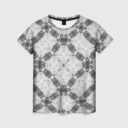Женская футболка 3D Черно-белый ажурный кружевной узор Геометрия