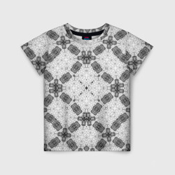 Детская футболка 3D Черно-белый ажурный кружевной узор Геометрия