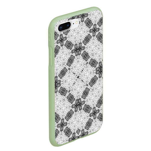 Чехол для iPhone 7Plus/8 Plus матовый Черно-белый ажурный кружевной узор Геометрия, цвет салатовый - фото 3