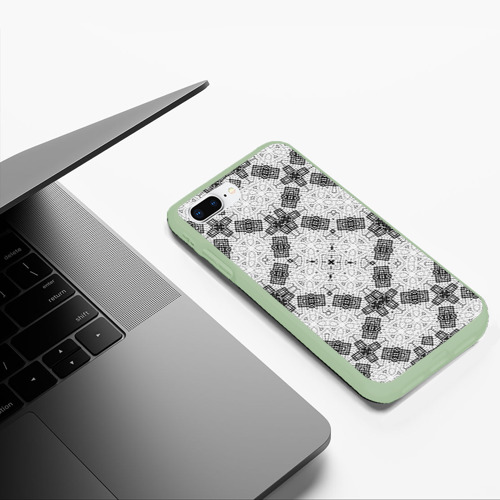 Чехол для iPhone 7Plus/8 Plus матовый Черно-белый ажурный кружевной узор Геометрия, цвет салатовый - фото 5