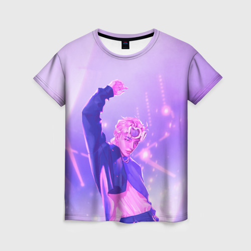 Женская футболка с принтом Хёнджин на концерте - Стрей Кидс, вид спереди №1