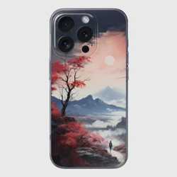 Чехол для iPhone 16 Pro Max силиконовый с защитой камеры Луна над горами