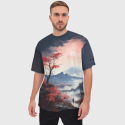 Мужская футболка oversize 3D Луна над горами - фото 2