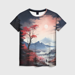 Женская футболка 3D Луна над горами