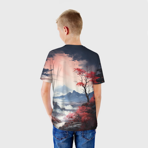 Детская футболка 3D с принтом Луна над горами, вид сзади #2