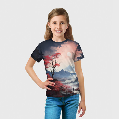 Детская футболка 3D с принтом Луна над горами, вид сбоку #3