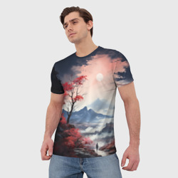 Мужская футболка 3D Луна над горами - фото 2