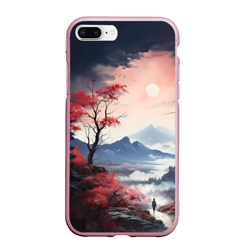 Чехол для iPhone 7Plus/8 Plus матовый Луна над горами, цвет розовый