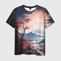 Мужская футболка 3D Луна над горами