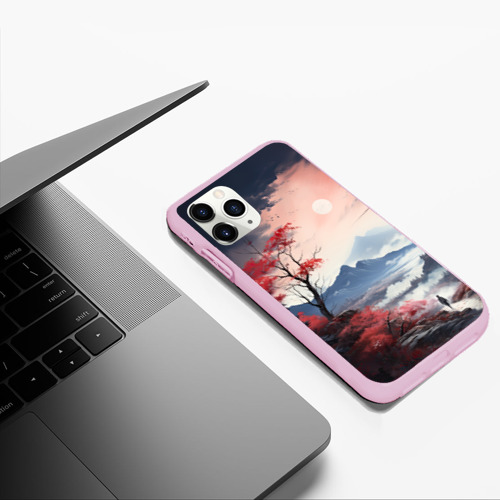 Чехол для iPhone 11 Pro Max матовый Луна над горами, цвет розовый - фото 5