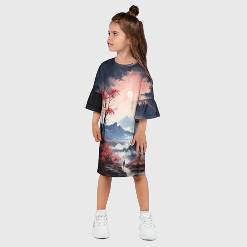 Детское платье 3D Луна над горами, цвет 3D печать - фото 3