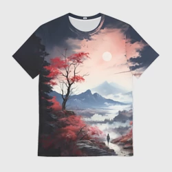 Мужская футболка 3D Луна над горами