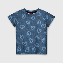 Детская футболка 3D Hearts on denim