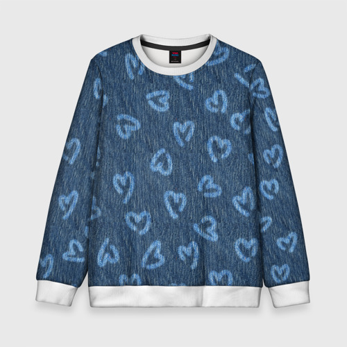 Детский свитшот 3D Hearts on denim, цвет 3D печать