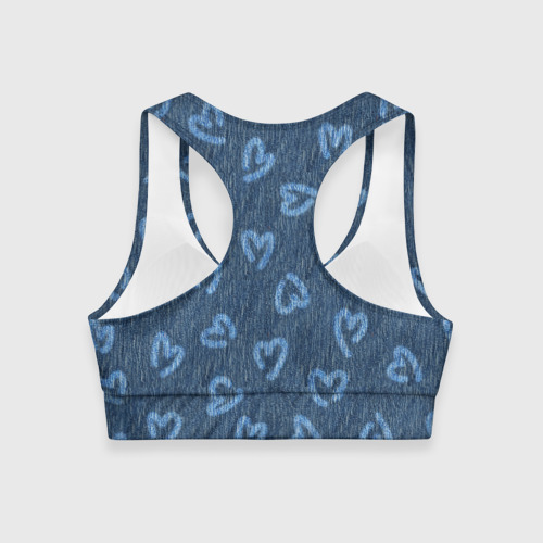 Женский спортивный топ 3D Hearts on denim, цвет 3D печать - фото 2