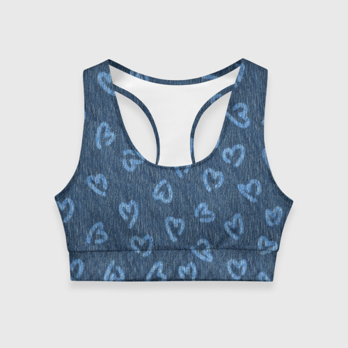 Женский спортивный топ 3D Hearts on denim, цвет 3D печать