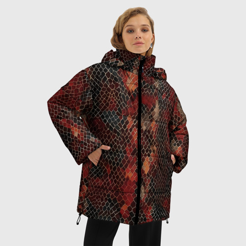 Женская зимняя куртка 3D с принтом Кожа змея, фото на моделе #1