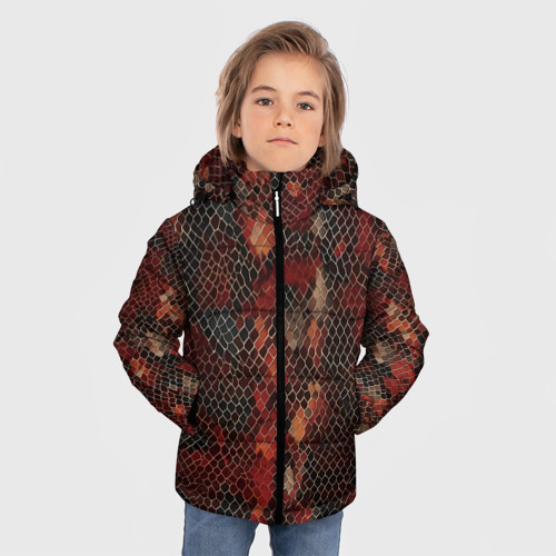 Зимняя куртка для мальчиков 3D с принтом Кожа змея, фото на моделе #1