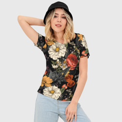 Женская футболка 3D Slim Цветочный паттерн на черном - фото 2