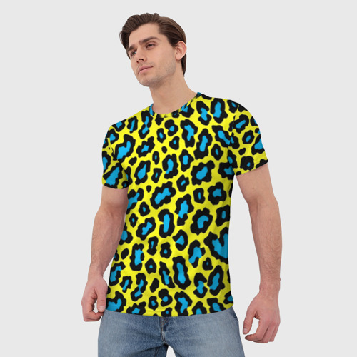 Мужская футболка 3D с принтом Кислотный леопард паттерн, фото на моделе #1