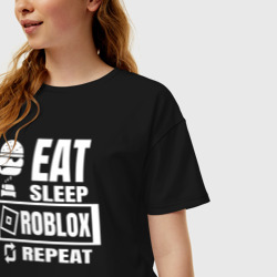 Женская футболка хлопок Oversize Роблокс на повторе - фото 2