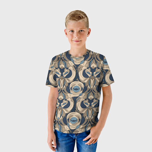 Детская футболка 3D с принтом Коричневый узор паттерн, фото на моделе #1