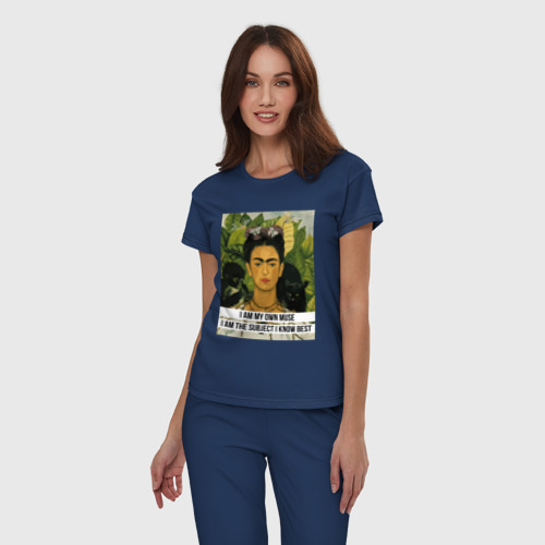 Женская пижама хлопок Frida Khalo Icon, цвет темно-синий - фото 3