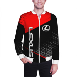 Бомбер с принтом Lexus - red sportwear для мужчины, вид на модели спереди №2. Цвет основы: белый