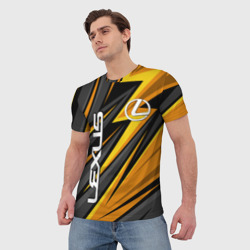 Мужская футболка 3D Лексус - желтая спортивная абстракция - фото 2