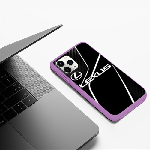 Чехол для iPhone 11 Pro Max матовый Lexus - white line, цвет фиолетовый - фото 5