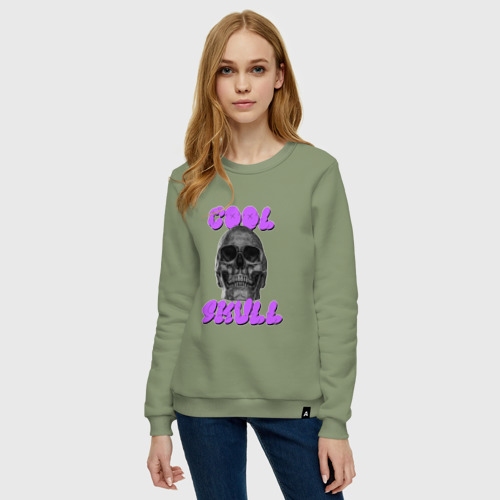 Женский свитшот хлопок Cool Skull, цвет авокадо - фото 3