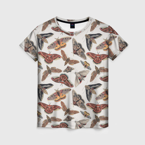 Женская футболка с принтом Бабочки и мотыльки, вид спереди №1